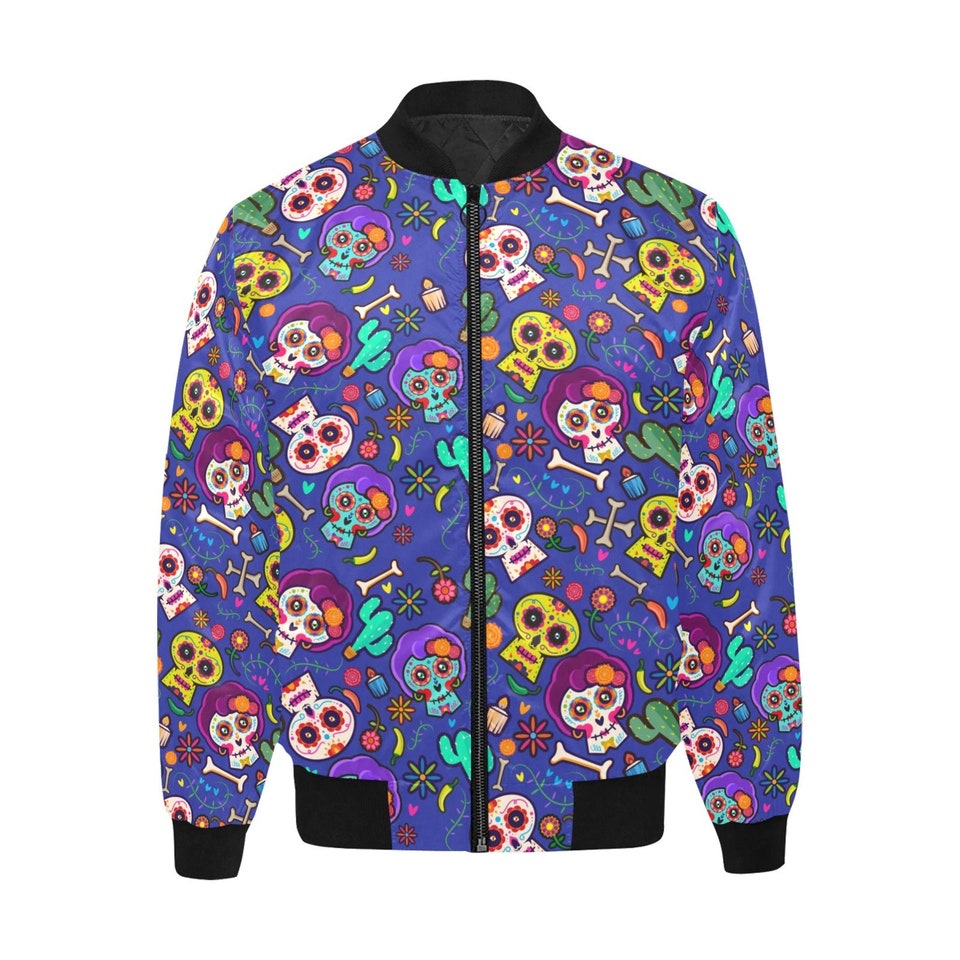 Discover Sugar Skull Quilted Bomber Jacket / Funny Goth Men Women Custom Bomber Jacket