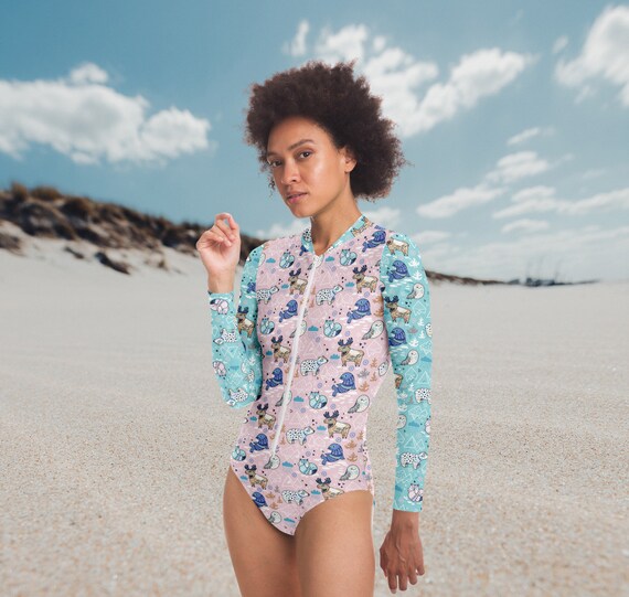long sleeve swimsuit pink