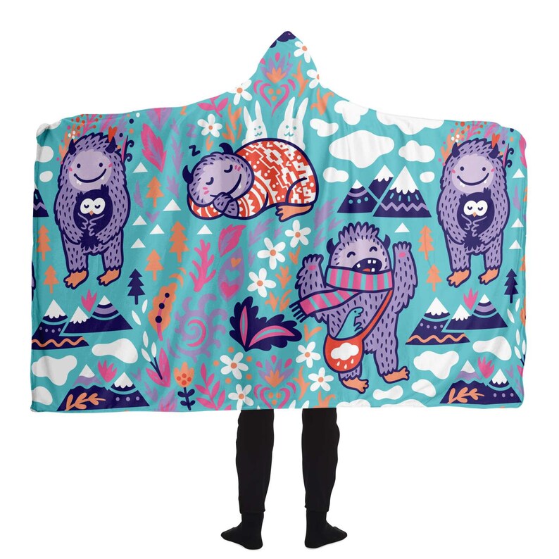 Cute Yeti Hooded Blanket // Funny Yetis Throw // Mythical Etsy
