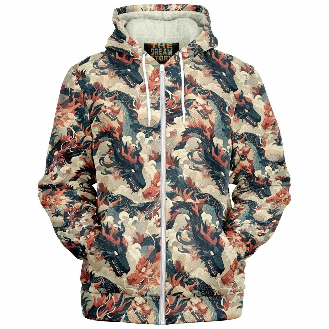Anime Dragon Zip up Hoodie Japanese Chinese Dragon Fantasy Hoodie ...
