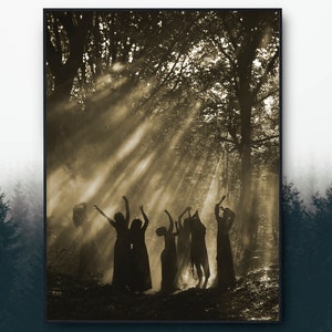 Circle of Witches Antique Photograph Wall Decor, Goddess Poster, Wall Hangings, Celestial Wall Decor, Woman Power, Mid Century Modern