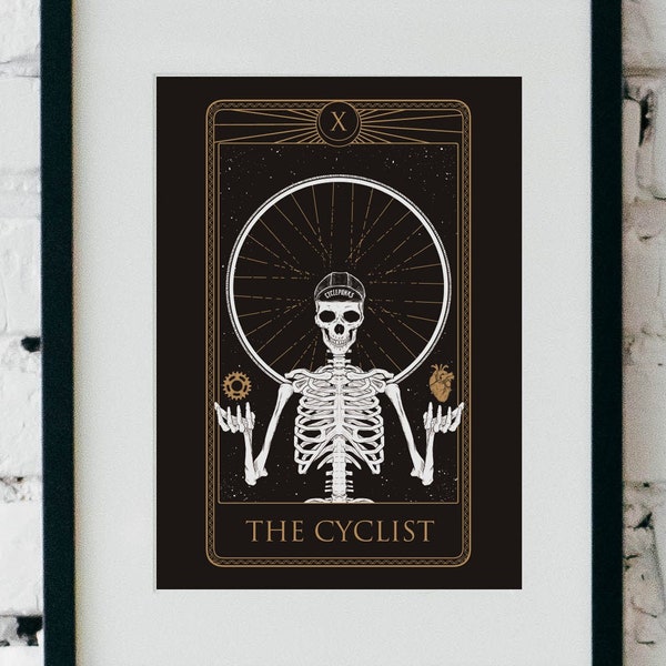 THE CYCLIST | Tarot Card Art Print - Din A4 | Cycling | Bike | Occult | Illustration | Cyclepunks | Bicycle | Witchy  | Skeleton |