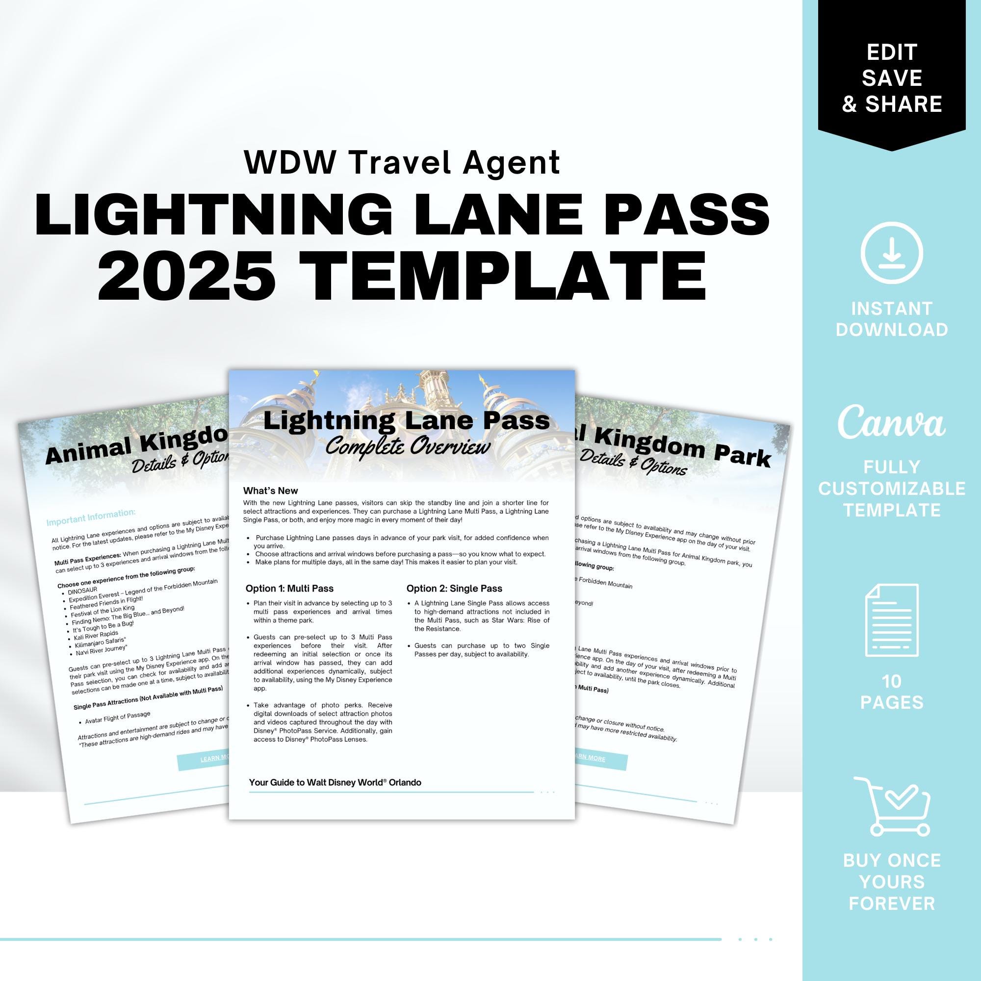 WDW LL Pass 2025 Overview Template, Travel Agent Template