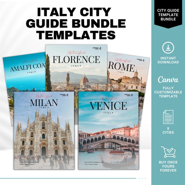 Paquete de guías de ciudades de Italia, plantilla para agencias de viajes, guías de viaje de Italia
