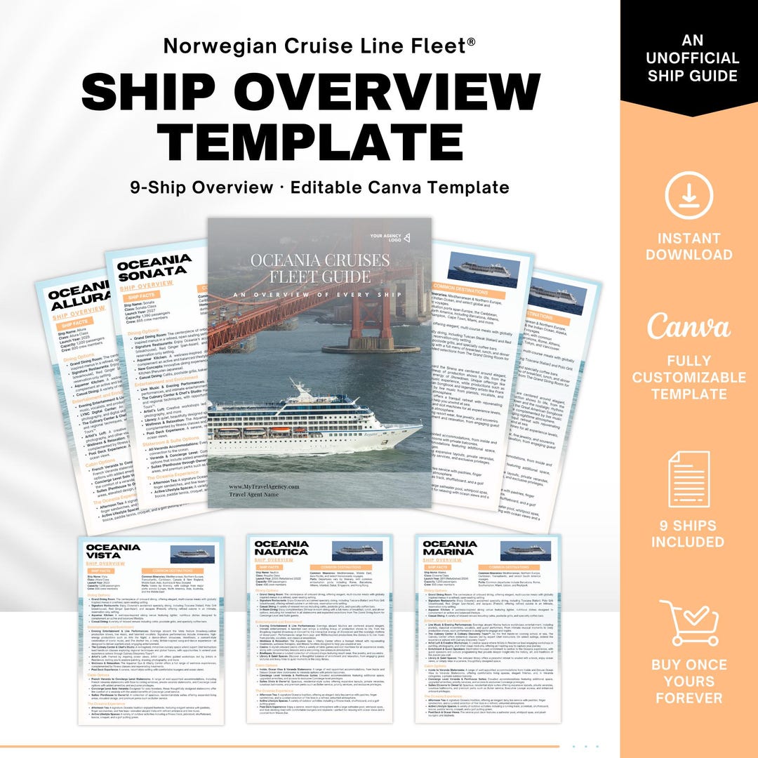 Ship Guide Template for Oceania Cruises | Travel Agent Canva Template ...
