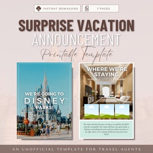 Surprise Vacation Announcement, WDW Travel Template, Travel Agent Template