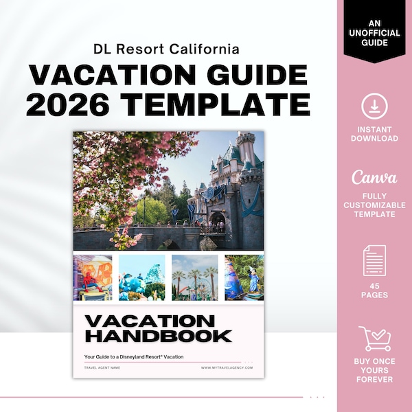 Guía del cliente para parques temáticos de DL California 2026 / Plantilla de Canva para agentes de viajes