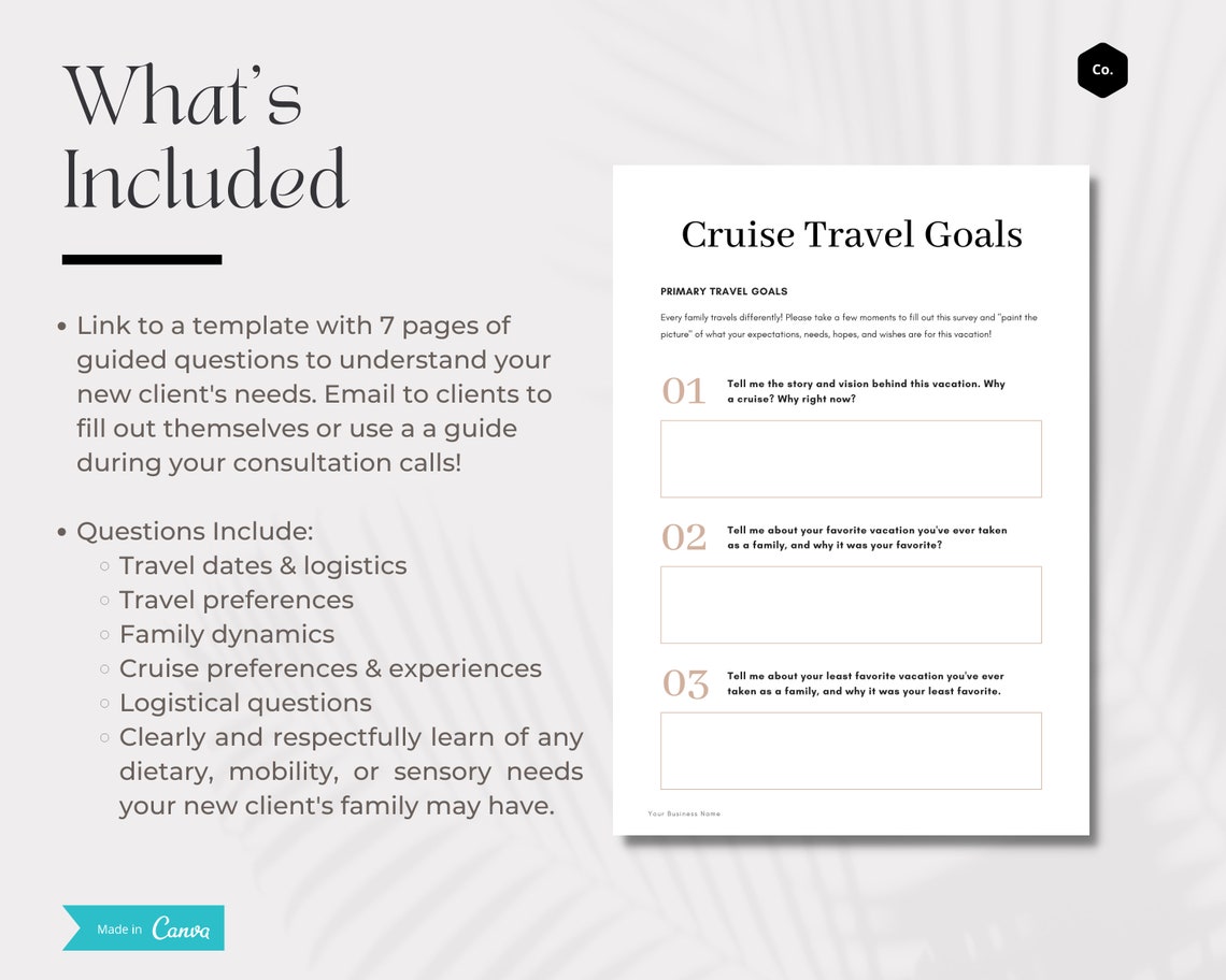 Cruise Client Questionnaire Travel Agent Template Etsy