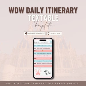 Daily Travel Itinerary, Textable Daily Itinerary, Travel Agent Template