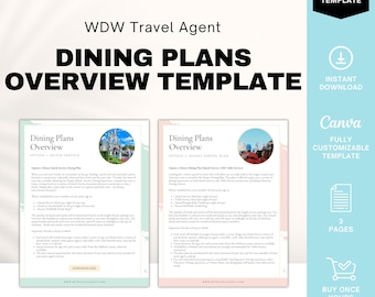 WDW Dining Plans 2025 Overview Template, Travel Agent Template