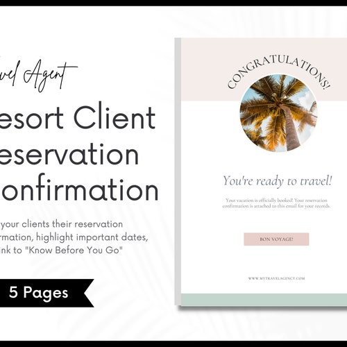 Resort Client Reservation Confirmation Travel Agent Form Etsy
