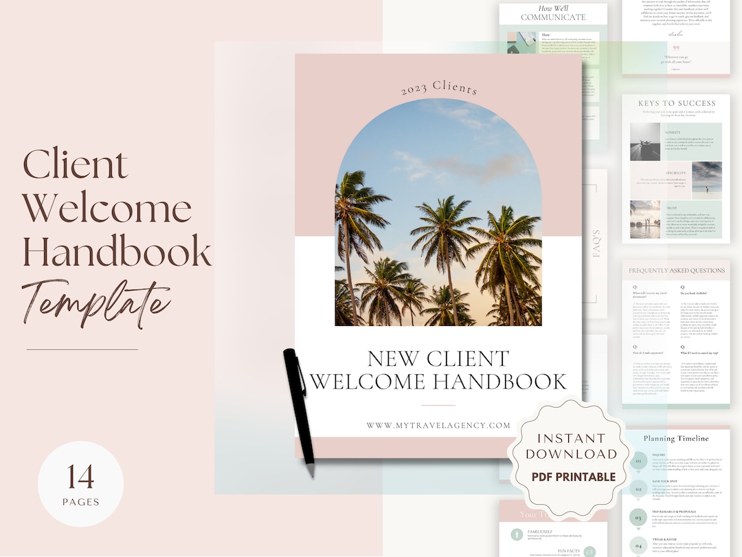 Travel Agent New Client Welcome Handbook, Travel Agent Template Canva