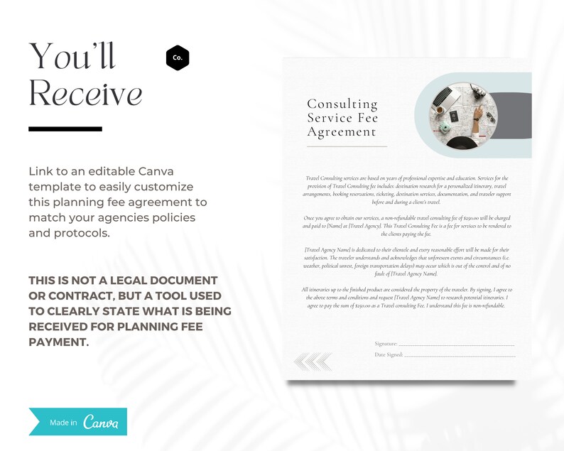 Travel Agent Planning Fee Agreement Etsy