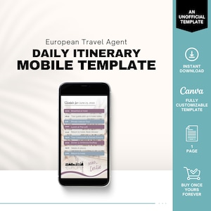 Daily Mobile Europe Itinerary, Textable Daily Itinerary, Travel Agent Template