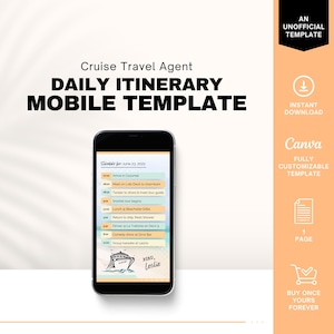 Daily Cruise Mobile Itinerary, Textable Daily Itinerary, Travel Agent Template