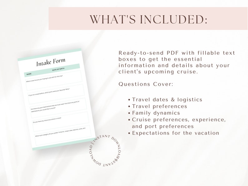 Cruise Client Questionnaire Travel Agent Template Etsy