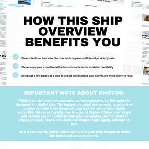 Puede incluir: Documento blanco con el t&iacute;tulo "HOW THIS SHIP OVERVIEW BENEFITS YOU" en texto negro grande. El documento enumera los beneficios, incluida la comparaci&oacute;n de barcos y la demostraci&oacute;n de experiencia. Tambi&eacute;n incluye una nota sobre el uso de fotos.