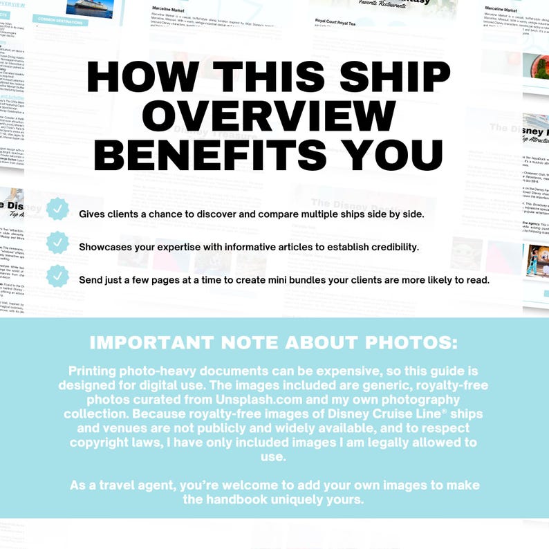 Puede incluir: Documento blanco con el t&iacute;tulo "HOW THIS SHIP OVERVIEW BENEFITS YOU" en texto negro grande. El documento enumera los beneficios, incluida la comparaci&oacute;n de barcos y la demostraci&oacute;n de experiencia. Tambi&eacute;n incluye una nota sobre el uso de fotos.