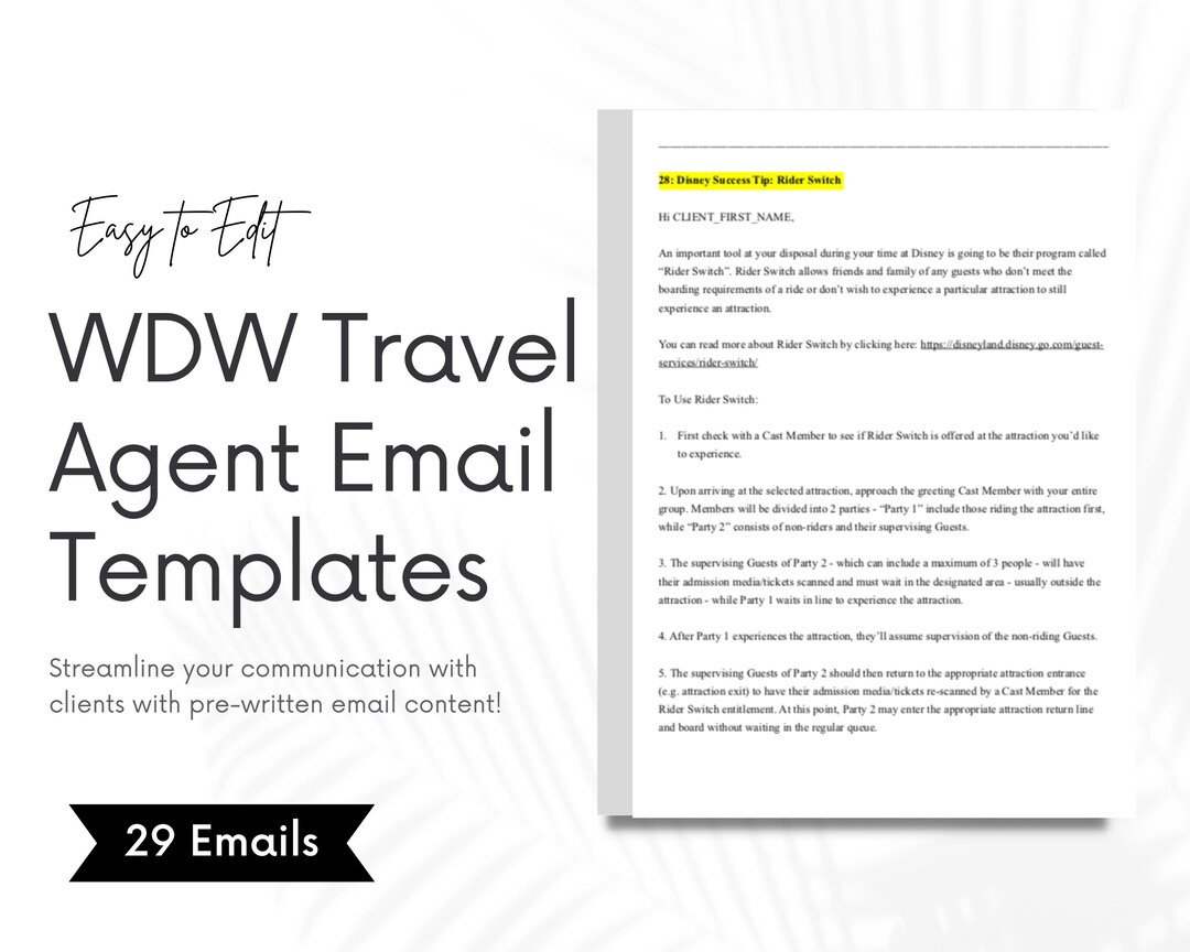 Theme Park Travel Agent Email Templates, Travel Agent Templates Etsy