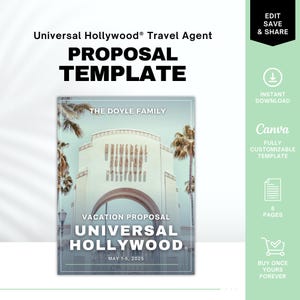 Plantilla sencilla de propuesta para agentes de viajes de Universal Hollywood y plantilla de itinerario para agentes de viajes.
