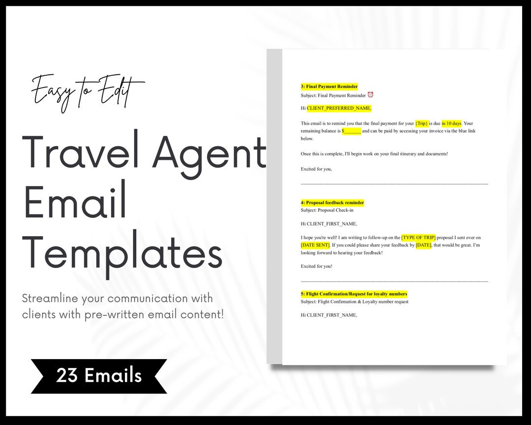 Travel Agent Email Templates Travel Agent Printable Etsy