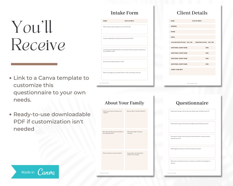 Cruise Client Questionnaire Travel Agent Template Etsy
