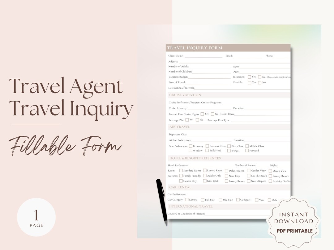 Travel Agent Travel Inquiry Form - Etsy