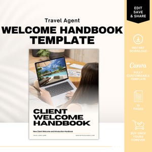 Travel Agent Client Welcome Handbook, Travel Agent Template Canva