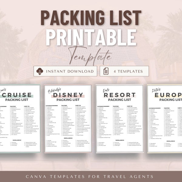 Vacation Packing List, Travel Agent Template