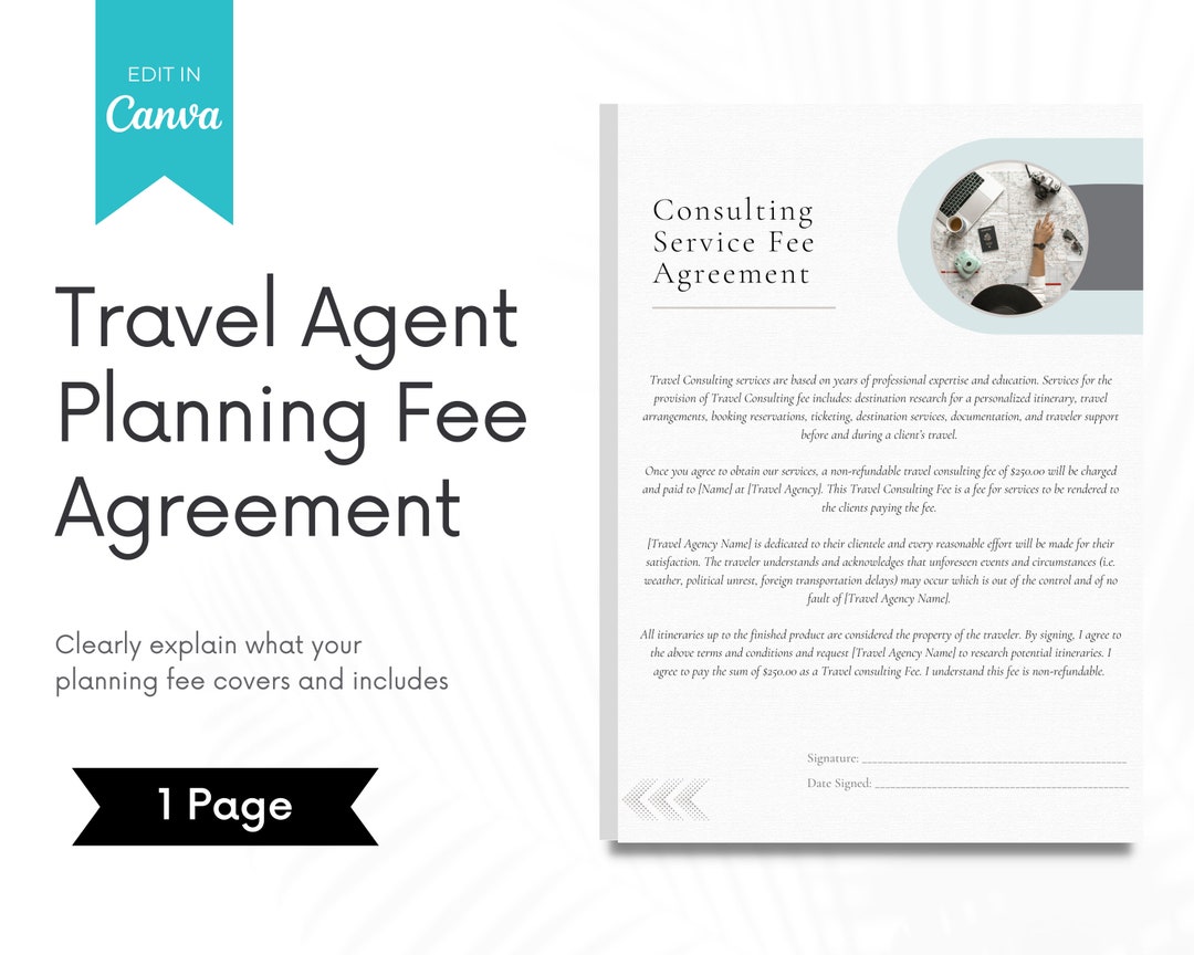 Travel Agent Planning Fee Agreement Etsy