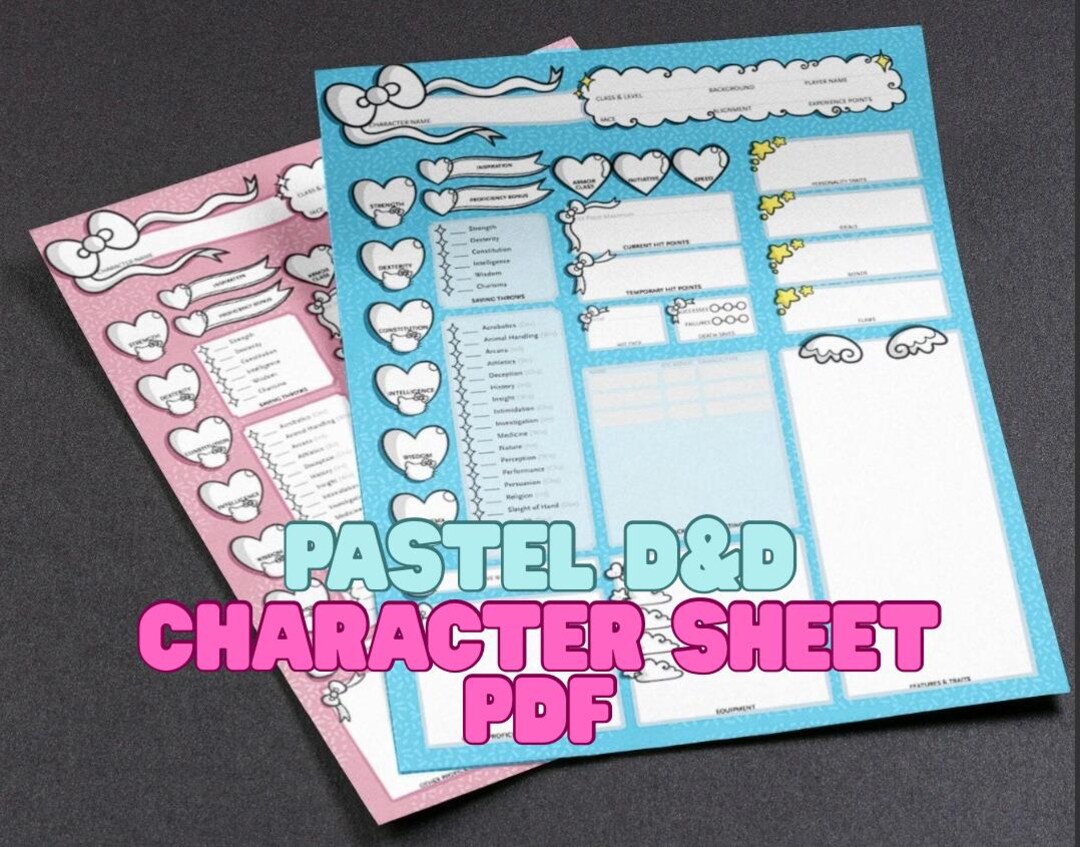 Pastel Blue Kitty D&D Character Sheet – Printable 5e PDF - Etsy