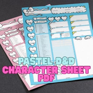 Cute D&D Character Sheet - Pastel Blue Kitty Theme - Printable PDF Download for Dungeons and Dragons