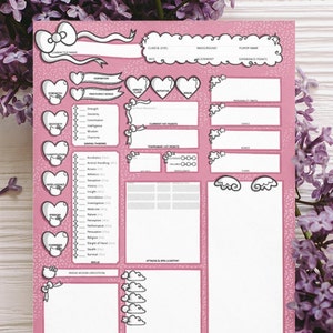 Cute D&D Character Sheet - Pastel Pink Kitty Theme - Printable PDF Download for Dungeons and Dragons