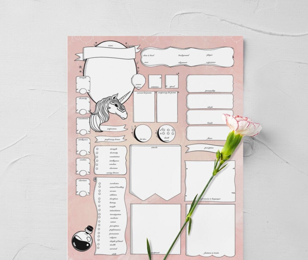D&D Unicorn Pastel Character Sheet - Etsy