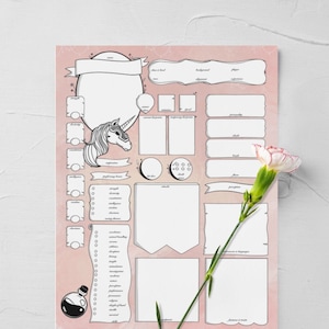 D&D Unicorn Pastel Character Sheet