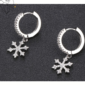 Pair of Snowflake Charm Hoop Huggies Earring- Gold and Silver Perfect Winter Christmas Earring