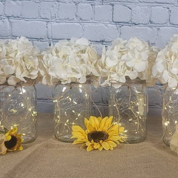 Sets of Lighted Mason Jar Centerpieces, Wedding Centerpieces, Event Centerpieces, Mason jars with lights, Wedding Décor, Farmhouse Wedding