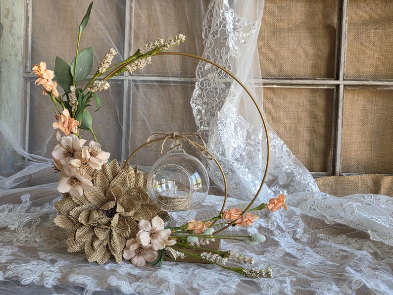Centerpiece Wedding Hoop Centerpiece Boho Rustic Floral Candle Holder ...