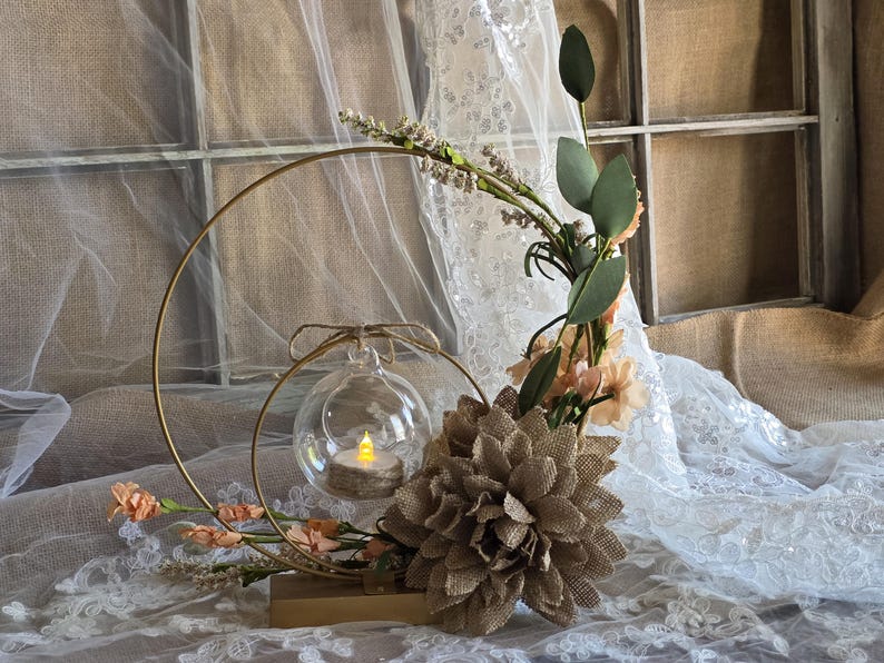 Centerpiece Wedding Hoop Centerpiece Boho Rustic Floral Candle Holder ...