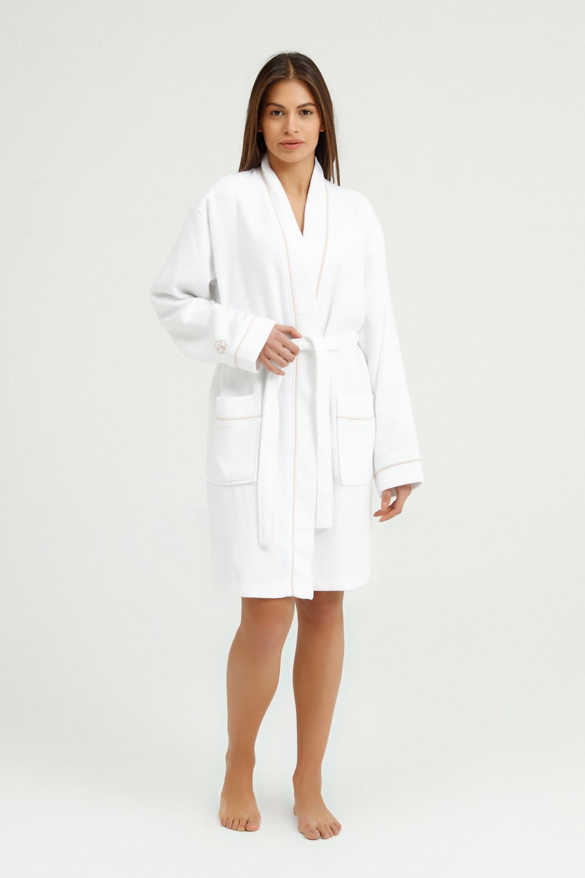 100 Turkish Cotton Waffle Bathrobe Natural Linen Robe White Etsy