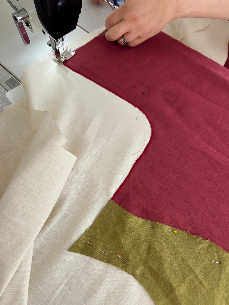 Patchwork Leinen Vorhang mit Blumenapplikation, Handgenähtes Kinderzimmer Dekor, Japanische Rose Noren Vorhang Bild 6