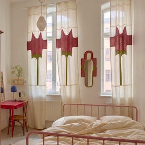 Patchwork Leinen Vorhang mit Blumenapplikation, Handgenähtes Kinderzimmer Dekor, Japanische Rose Noren Vorhang Bild 7