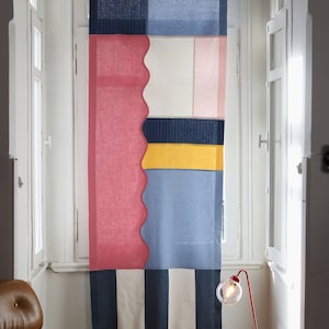 Modern Japanese Linen Curtain, Multiple Colors Geometric Window Panel, Pop Art Room Divider, Korean Patchwork Design, Custom Made Curtain
