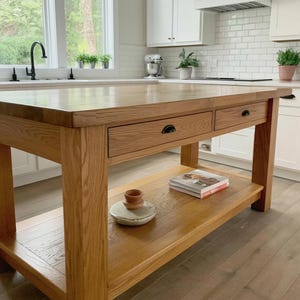 Rustic Reclaimed Wood Kitchen Island – Counter Height Farmhouse Table with Drawers – Solid Kitchen Island with Storage for Cooking & Dining