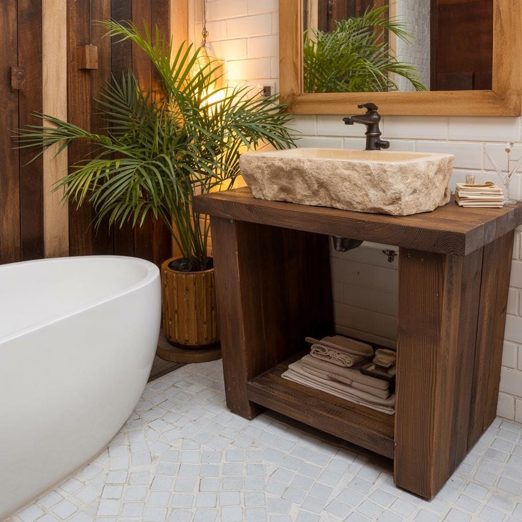 Rustic Live Edge Bathroom Vanity – Handmade Solid Wood Farmhouse Sink Cabinet – Unique Custom Vanity with Single or Double Sink Storage