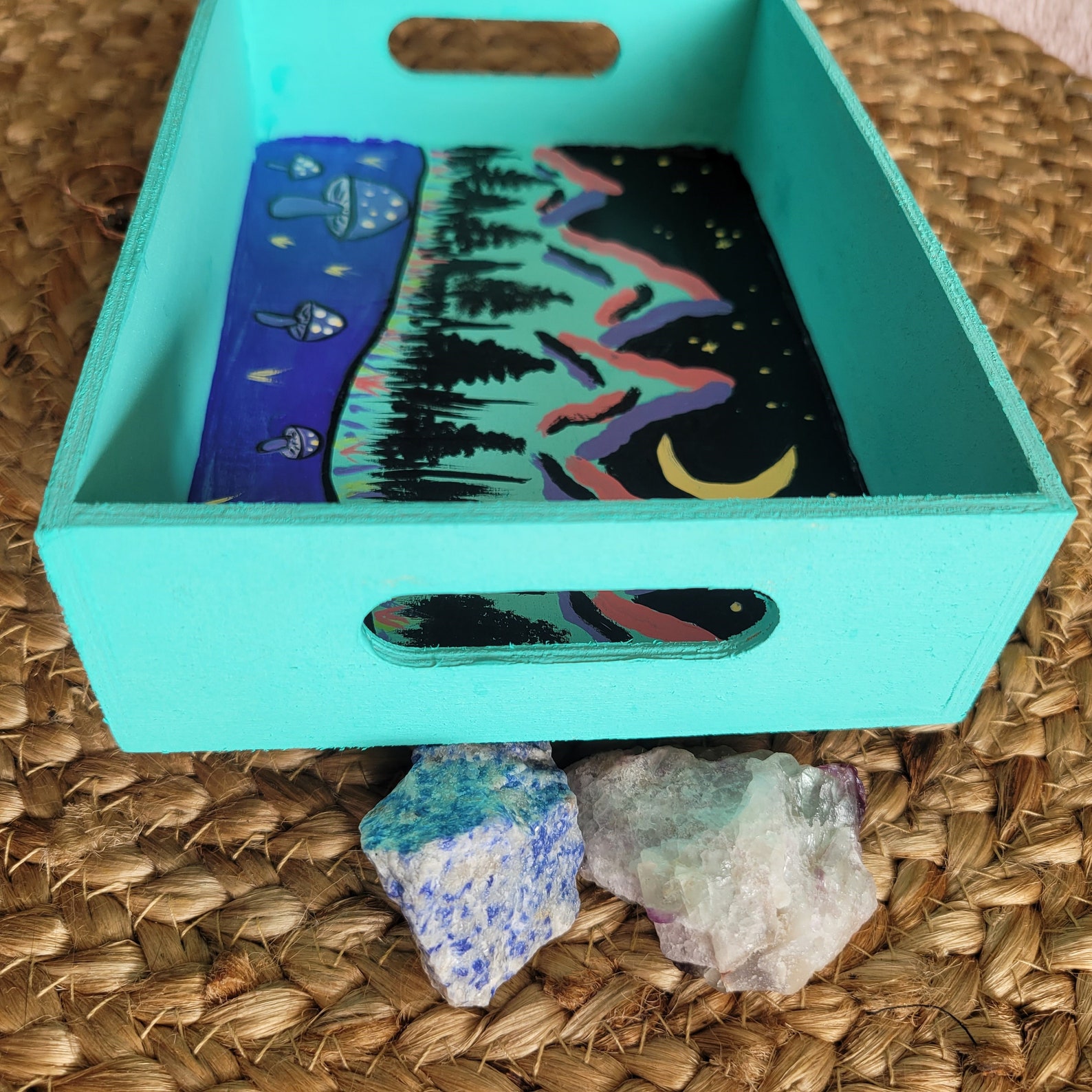 Midnight Mushrooms Crystal Tray Hand Painted Tray Trinket Etsy