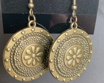Handmade Floral Medallion Bronze Earrings