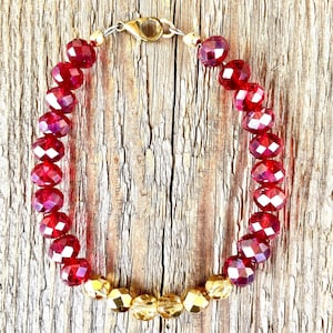 Handmade Red and Gold Crystal Glass Bead Bracelet With Clasp