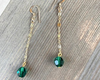 Handmade Crystal Emerald Drop Earrings