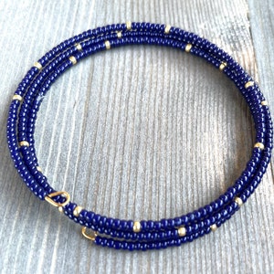 Memory Wire Blue Bracelet with Gold Accents